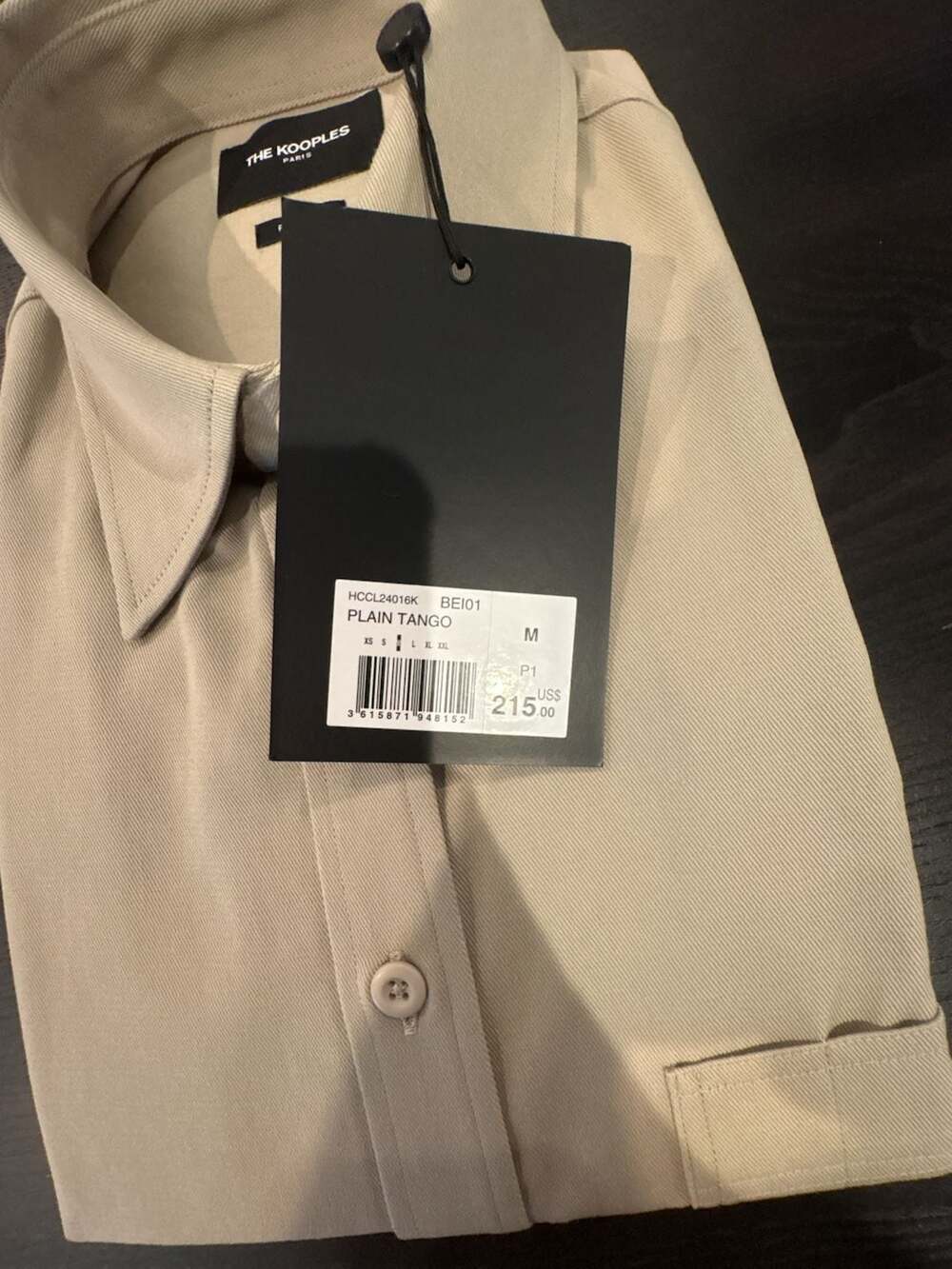 The Kooples Plain Tango Relaxed Fit Shirt Size M Beige NEW Fast 2Ship mens